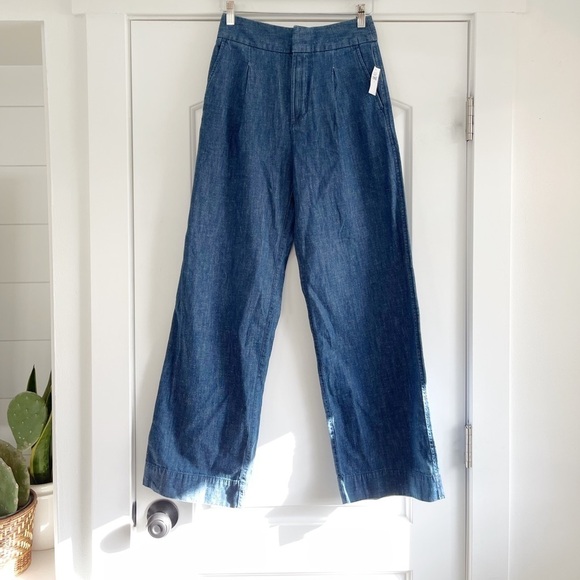 Gap Indigo Chambray Pleated Wide Leg Pant - 0 - Picture 2 of 5
